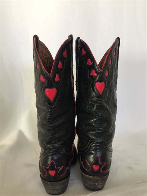 Vintage Old Gringo Black Leather Red Heart Cowboy Boot Cuban Heel