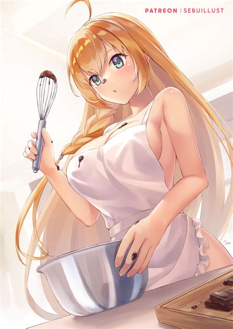 Rule Girls Apron Baking Blonde Hair Blue Eyes Braid Breasts