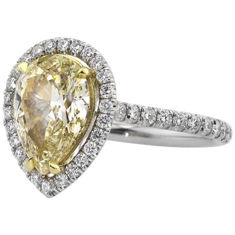 Mark Broumand 3 36 Carat Fancy Yellow Pear Shaped Diamond Engagement Ring For Sale At 1stdibs