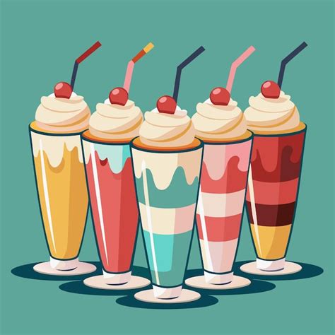 Premium Vector Lineup Of Milkshakes In Tall Glasses With Whipped