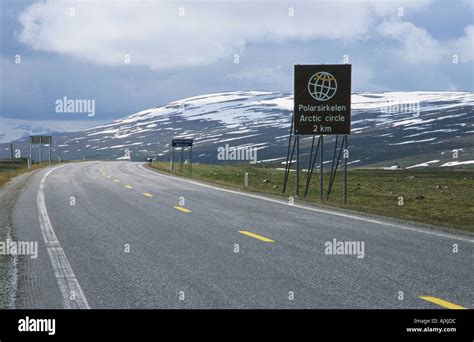 Arctic Circle Sign At The Arctic Circle Centre On The E6 Highway Norway