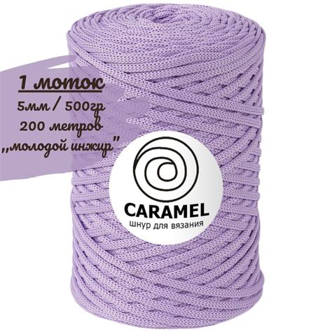 Шнур полиэфирный Caramel 5мм, цвет молодой инжир (сиреневый), 200м/500г ...