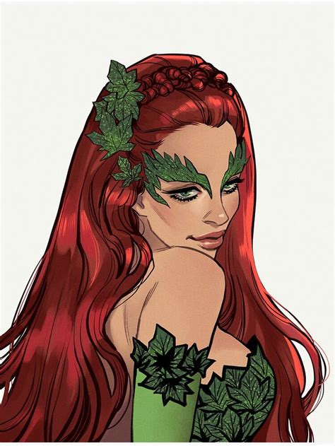 A Woman With Long Red Hair And Green Leaves On Her Head