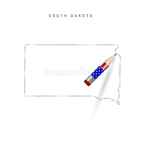 South Dakota US State Vector Map Pencil Sketch South Dakota Outline