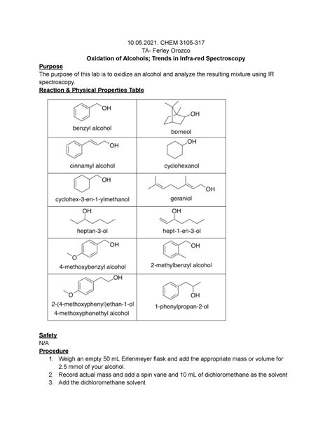 Lab Report Ochem Lab Chem Ta Ferley Orozco