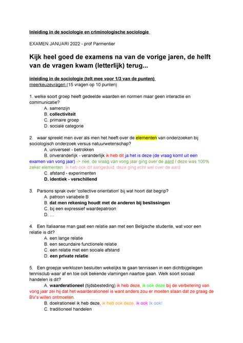 Januari Examenvragen Inleiding In De Sociologie En