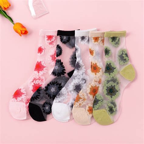 Sheer Flower Pattern Ankle Socks 5 Colours Socks Women Socks