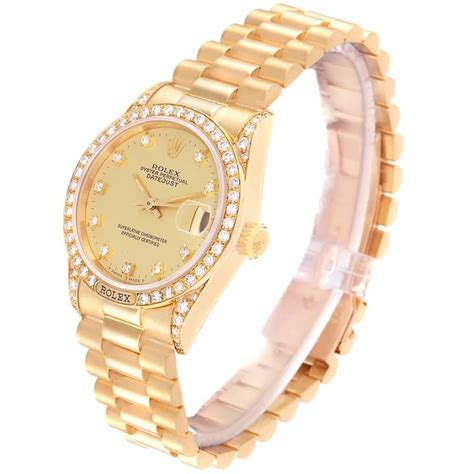 Rolex Datejust President Midsize Yellow Gold Diamond Bezel Ladies Watch 68158 For Sale At 1stdibs