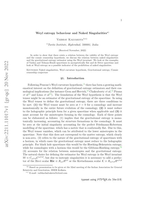 Pdf Weyl Entropy Behaviour And Naked Singularities