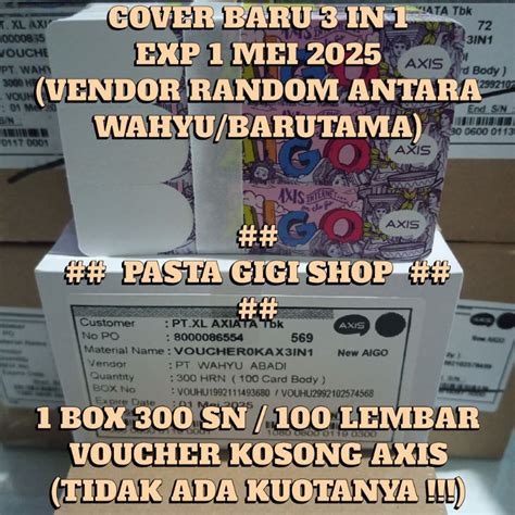 Jual Voucher Kosong Axis Aigo 1 Box 300 Voucher 100 Lembar Exp Panjang