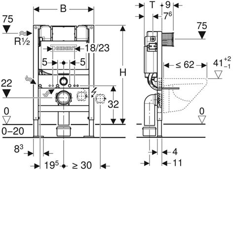 Geberit Duoflix Modern Wall Hung Toilet Frame With Delta Concealed Cistern 500mm Wide X 1120mm ...