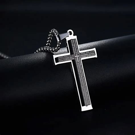 Mprainbow Fashion Men Cross Necklaces Stainless Steel Black Crucifix