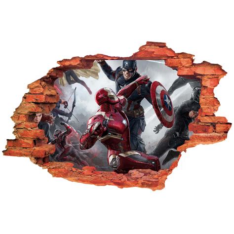 Naklejka na ścianę 3D IRON MAN walczy z Kapitanem Ameryką 90 cm na 60