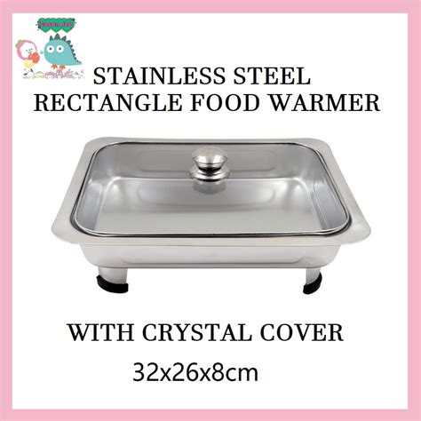 Food Warmer Stainless Steel With Glass Lid Cover Rectangle 32x26x8cm