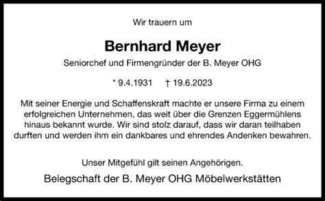 Traueranzeigen Von Bernhard Meyer Noz Trauerportal