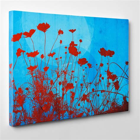 Quadro Moderno Su Tela Canvas Fiori Papaveri Rossi Su Fondo Blu