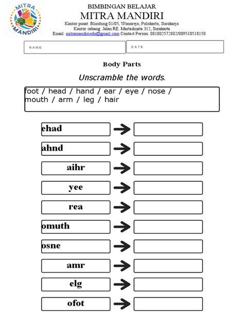 Body Parts Worksheet 3 | PDF