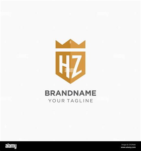 Monogram Hz Logo With Geometric Shield And Crown Luxury Elegant Initial Logo Design Vector