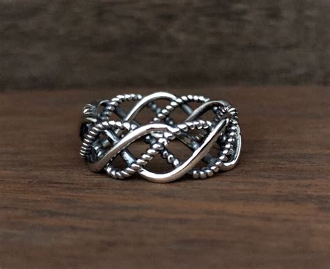 Etched Braided Silver Ring 925 Sterling Silver Braided Etsy