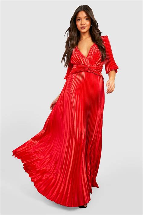 Satin Pleated Angel Sleeve Maxi Dress Boohoo