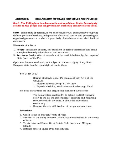 Principles And State Policies Article 2 Declaration Of State