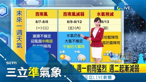 西南風持續再三天 中南部週二後雨勢 午後為主 背風面花東受影響小氣溫偏高 防焚風高溫│氣象主播 陳宥蓉│【三立準氣象】20230806│三立新聞台 Youtube