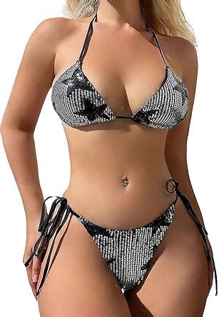 Amazon Women Sexy Shiny Glitter Bikini Set Sparkle Bathing Suit Two Piece Swimsuits