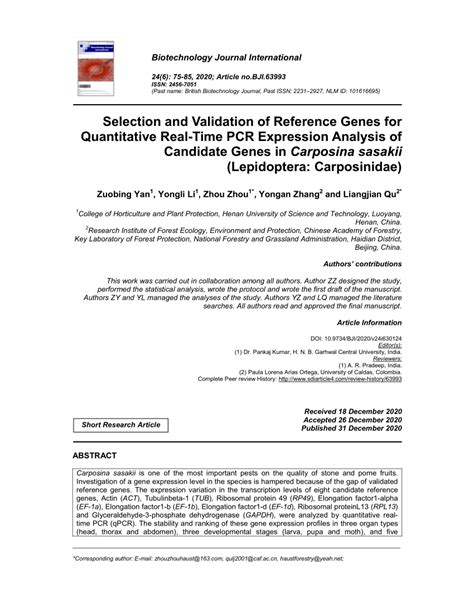 PDF Selection And Validation Of Reference Genes For Quantitative Real