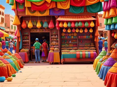 Premium AI Image A Vibrant Street Market In Morocco