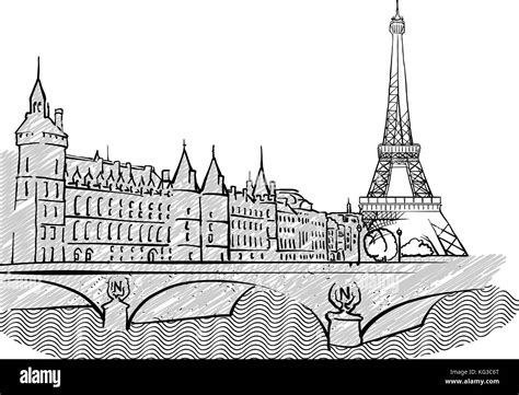 Paris Frankreich berühmten Reisen Skizze Lineart Zeichnung von Hand