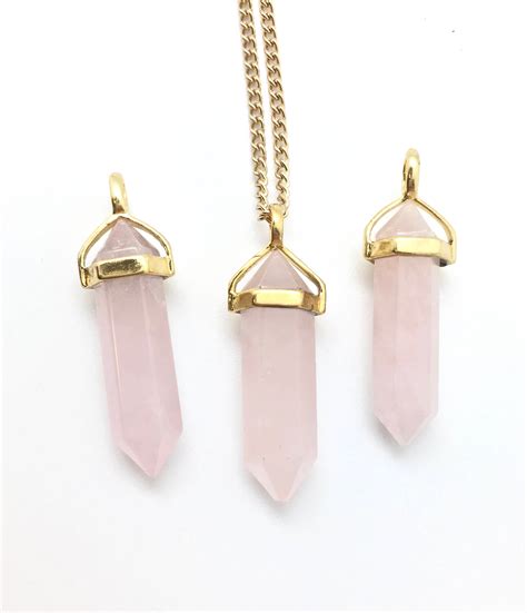 Rose Quartz Necklace Gold Raw Rose Quartz Pendant Raw Rose Etsy