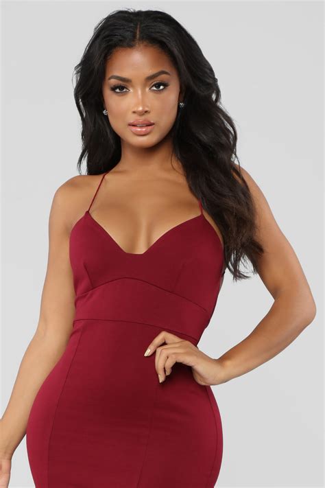 Jonelle Midi Dress Burgundy Fashion Nova Dresses Fashion Nova