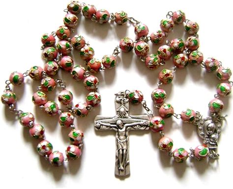 Elegantmedical Handmade Pink Cloisonne Rose Beads Rosary