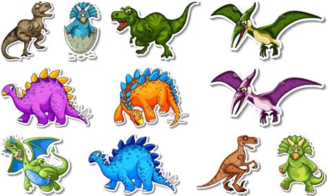 Conjunto De Pegatinas Con Diferentes Tipos De Dinosaurios Personajes De