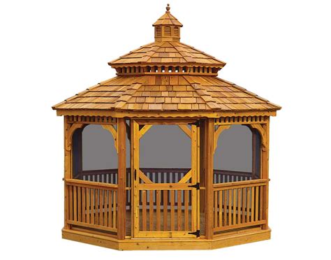 Red Cedar Double Roof Octagon Gazebos With Metal Roof Gazebos By Available Options