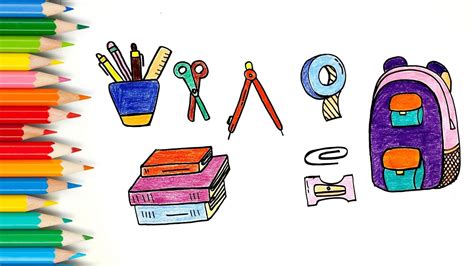 How To Draw School Supplies Step By Step School Supplies Drawing And