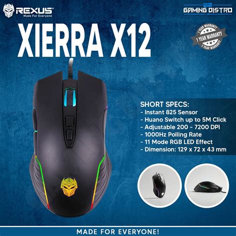 Jual Mouse Gaming Rexus Xierra X12 Instant Sensor Huano Switches