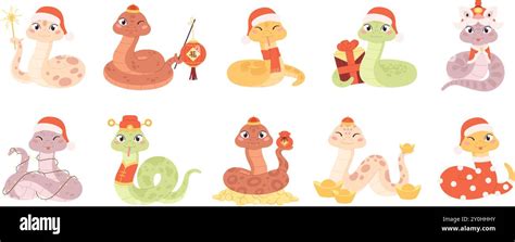 Cartoon Snake Chinese New Year Snakes Isolated Funny Symbols Reptile