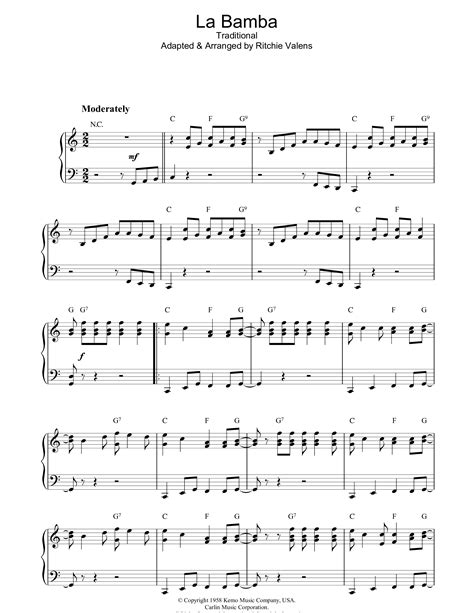 Play Official Version Of La Bamba Sheet Music By Ritchie Valens For