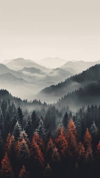 Premium Photo Drone View Of A Misty Coniferous Forest Autumn