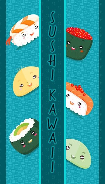 Verschiedene Kawaii Sushi Br Tchen Nigiri Handgezeichneter Farbiger