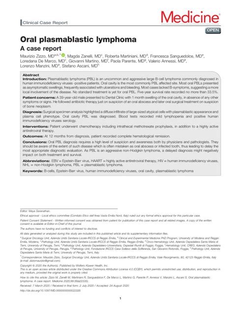 Oral Plasmablastic Lymphoma | PDF | Lymphoma | Medical Specialties