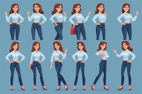 Premium Photo Casual Business Woman Character In Different Poses Set