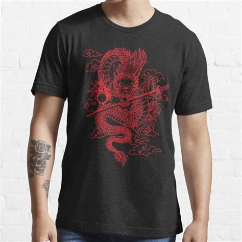 Red Chinese Dragon With Black Background T Shirt For Sale By