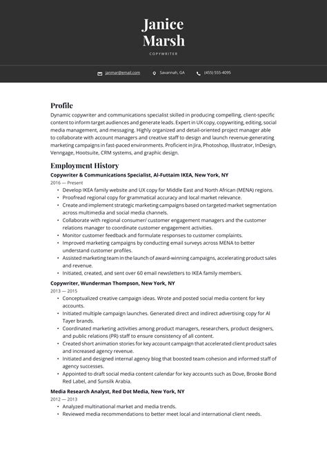 Copywriter Resume Example And Writing Guide