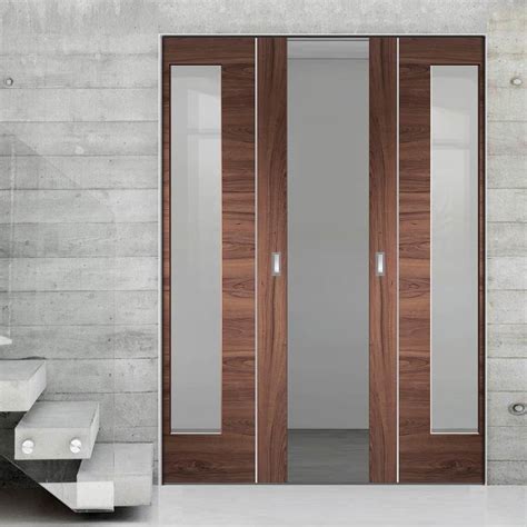 Forli Walnut Flush Absolute Evokit Pocket Double Pocket Door Clear G