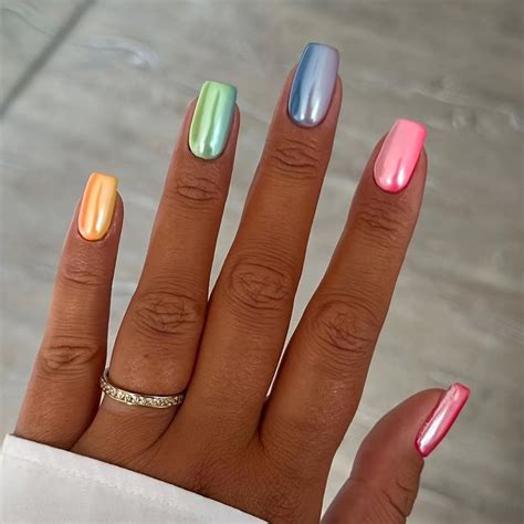 Shiny Punk Style Metallic Candy Color Press On Nails Chrome Fake Nails Metal Plating Acrylic