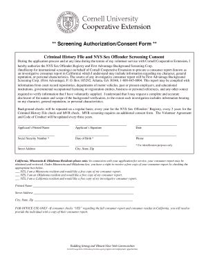 Fillable Online Cortland Cce Cornell Screening Authorization Consent