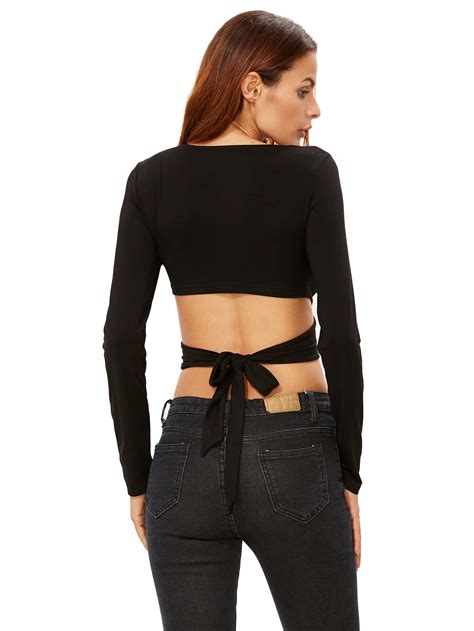 Criss Cross Front Tie Back Crop Top Shein Sheinside