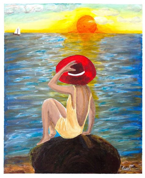 Mujer En Playa Al Atardecer by Ernest Carneado Ferreri, 2022 | Painting ...